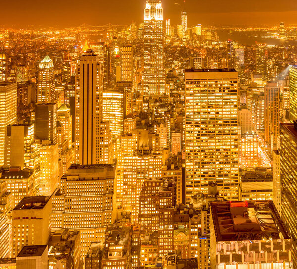 View of New York Manhattan during sunset hours