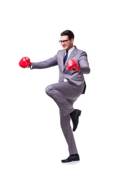 Businessman boxing isolated on the white background — Stock Photo, Image