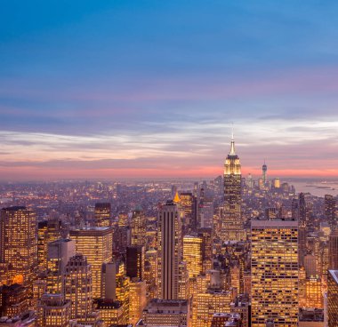 Günbatımında New York Manhattan manzarası
