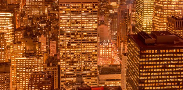 View of New York Manhattan during sunset hours