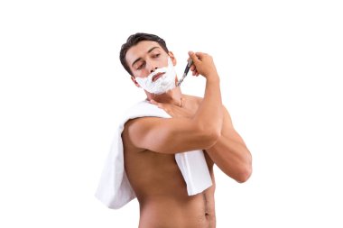 Yakışıklı adam izole üzerinde beyaz arka plan tıraş