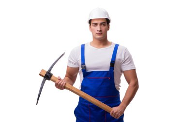 Baltası olan adam beyazda izole edilmiş.