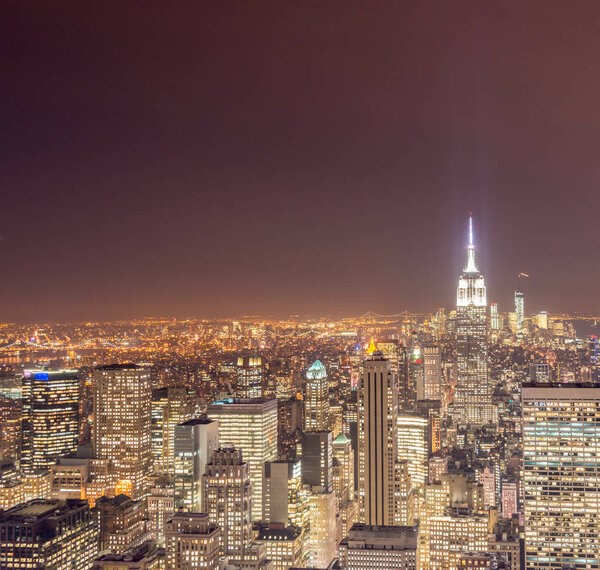 View of New York Manhattan during sunset hours