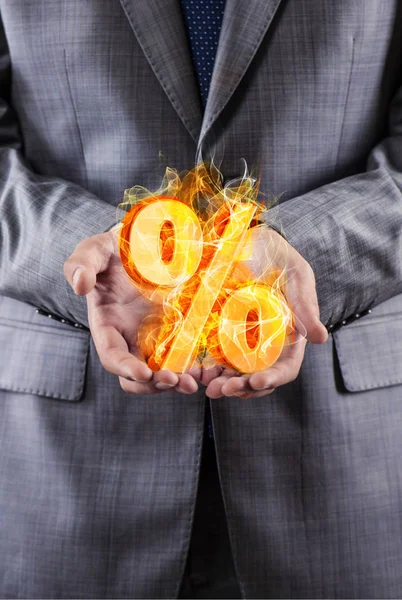Affärsman med procenttecken i hög ränta koncept — Stockfoto