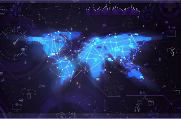 世界地図で社会的なネットワークの概念 — ストック写真