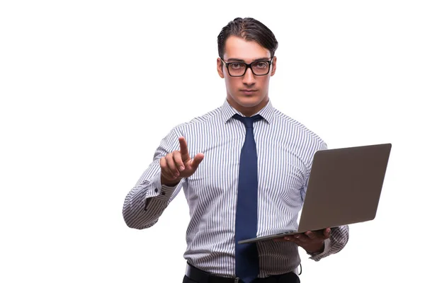 Man with laptop isolated on white — Stock Photo, Image