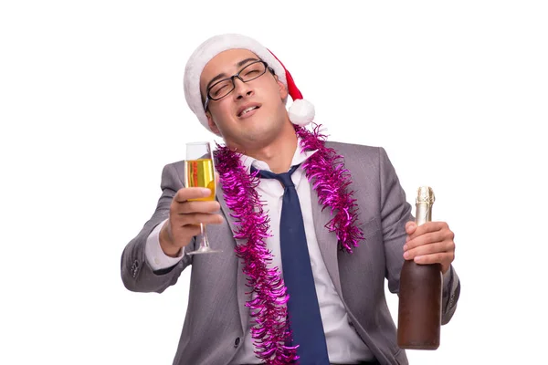 Joven hombre de negocios celebrando la Navidad en el cargo — Foto de Stock