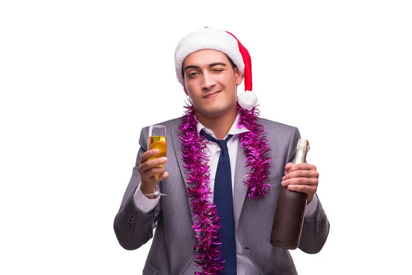 Jeune homme d'affaires célébrant Noël au bureau — Photo
