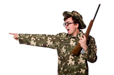 Komik avcı beyaz izole