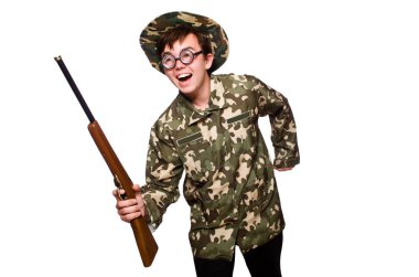 Komik avcı beyaz izole