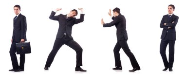 Beyazda izole edilmiş iş adamı kolajı