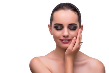 Kadın beyaz izole mücevher aksesuarları ile