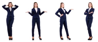 Takım elbiseli iş kadını beyazda izole edilmiş.