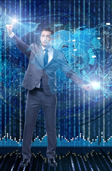 Geschäftsmann in futuristischem Computerkonzept — Stockfoto