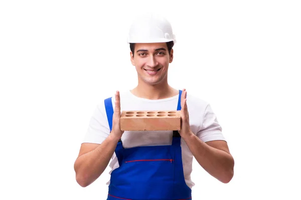 Man with brick isolated on white — Stock Photo, Image