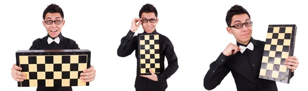 Joueur d'échecs drôle isolé sur blanc — Photo