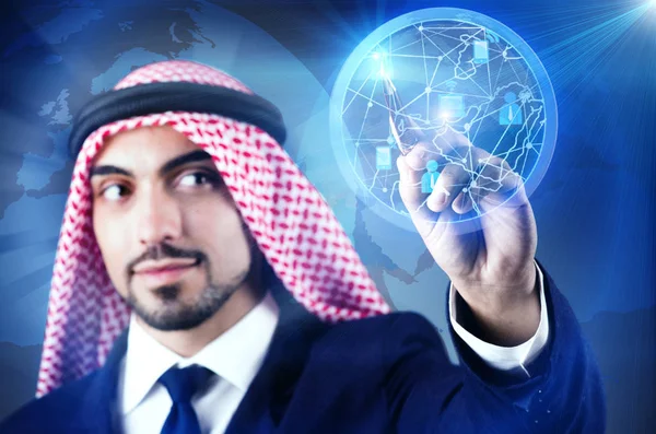 Arab man in social networks concept — Stock Photo, Image