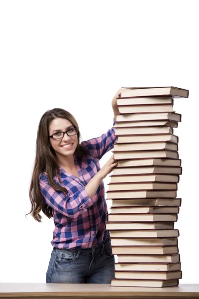 Young student preparing to the college exams isolated on white — Stock Photo, Image