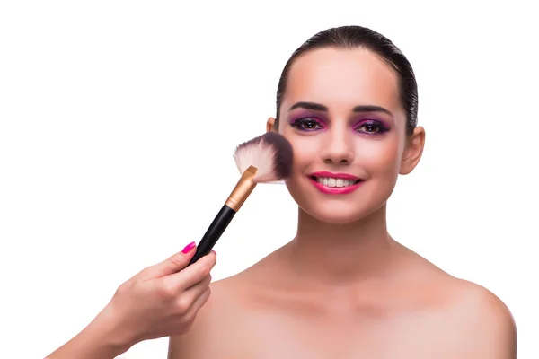 Donna ottenere make-up isolato su bianco — Foto Stock