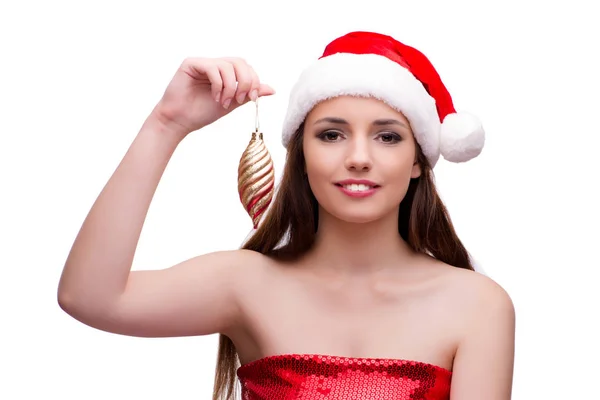 若いですサンタ女の子でクリスマスコンセプト絶縁上の白 — ストック写真