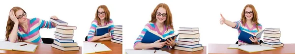 Jonge student met boeken geïsoleerd op wit — Stockfoto