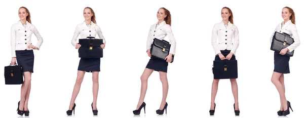 Geschäftsfrau mit Aktentasche isoliert auf weiß — Stockfoto