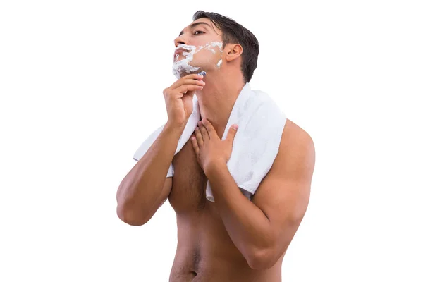 Man shaving isolated on the white background — Stock Photo, Image