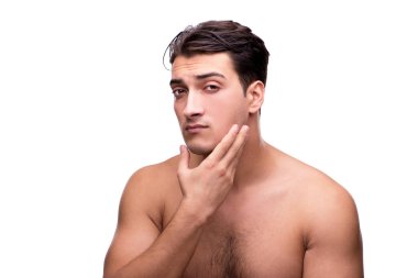 Beyaz izole duş sonra yakışıklı adam