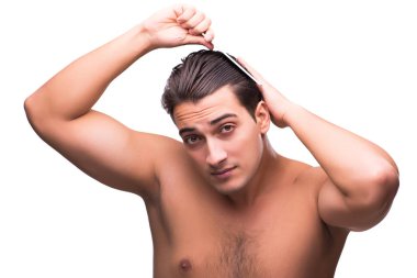 Saçları beyaz izole yapan erkek