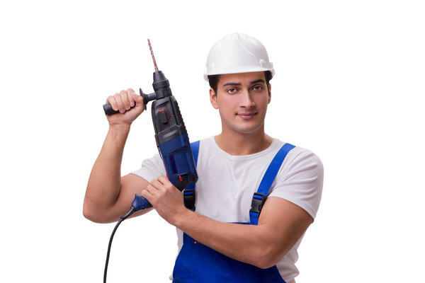 Man with drill isolated on the white