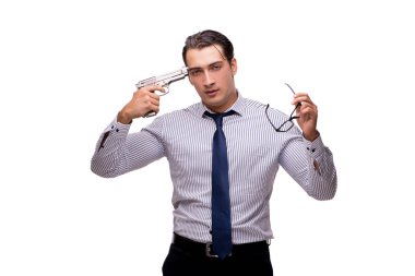 Beyaz izole silahla genç işadamı