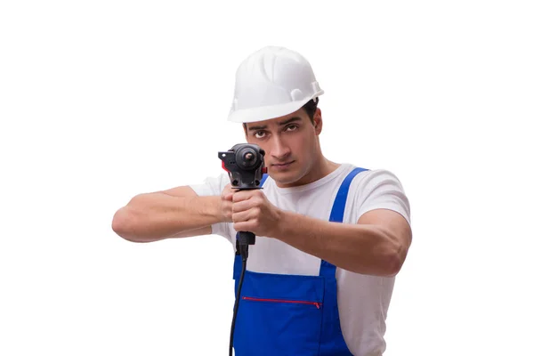 Man with drill isolated on the white — Stock Photo, Image