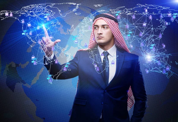 Arab man in social networks concept — Stock Photo, Image