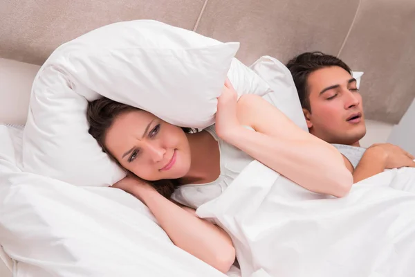 Woman having trouble with husband snoring — Stock Photo, Image