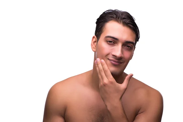 Handsome man after shower isolated on white — Stock Photo, Image