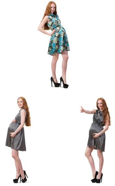 Mulher grávida em imagem composta isolada em branco — Fotografia de Stock