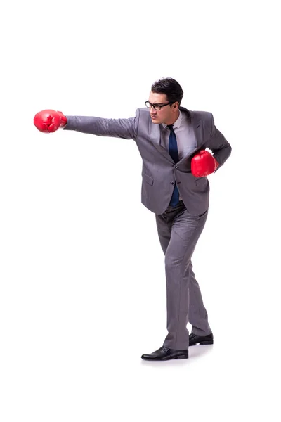Businessman boxing isolated on the white background — Stock Photo, Image