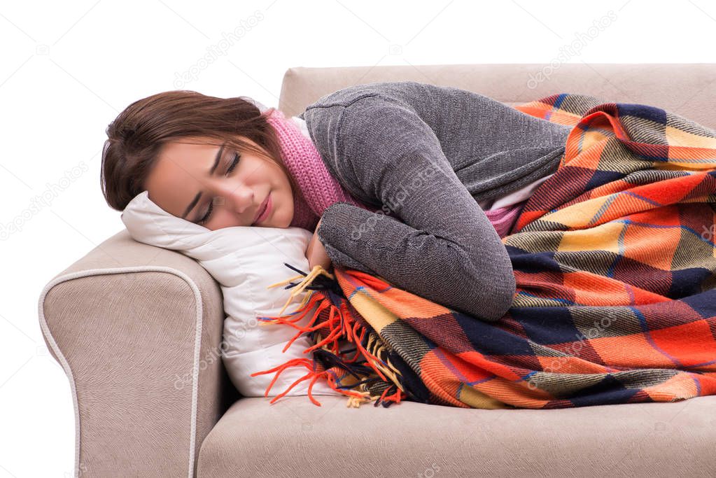 Sick woman lying on the sofa
