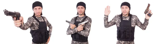 Soldat med pistol isolerad på vitt — Stockfoto