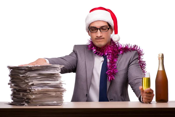 Giovane uomo d'affari che celebra il Natale in ufficio — Foto Stock