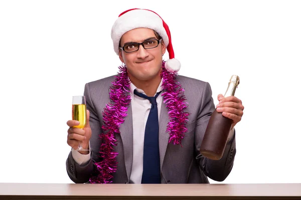 Молодий бізнесмен святкує Різдво в офісі — стокове фото