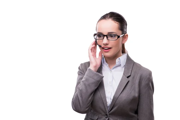 Donna operatore helpdesk isolato su bianco — Foto Stock