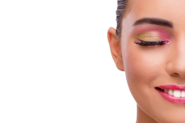 Hermosa mujer en maquillaje concepto aislado en blanco —  Fotos de Stock