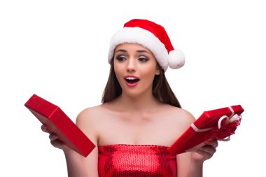 Noel Baba kız beyaz izole giftbox ile