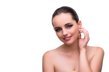 Kadın beyaz izole mücevher aksesuarları ile