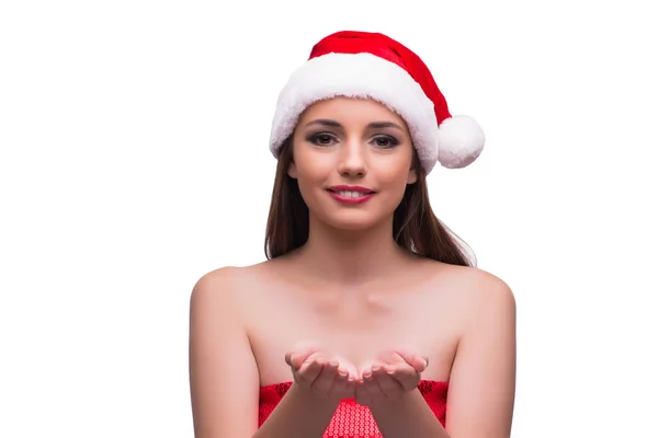 Santa ragazza che tiene le mani isolate su bianco — Foto Stock