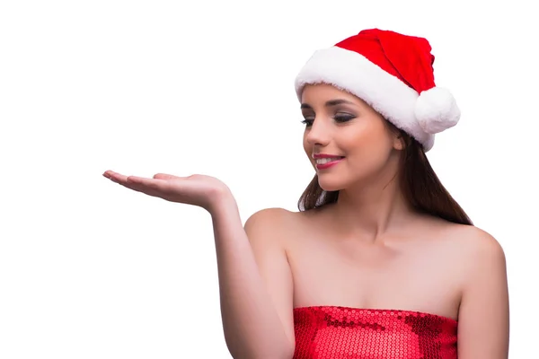 Santa meisje hand in hand geïsoleerd op wit — Stockfoto