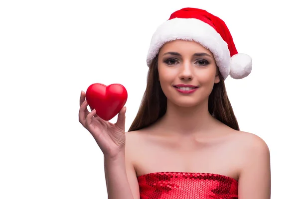 Moș Crăciun fată în concept romantic izolat pe alb — Fotografie, imagine de stoc