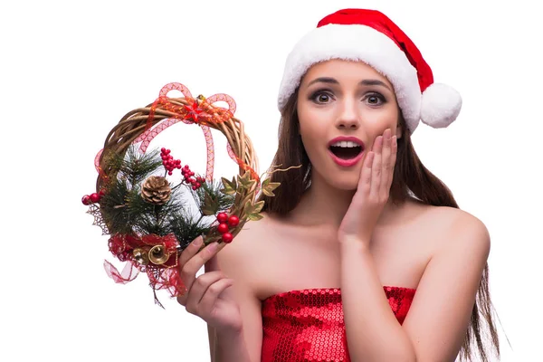 Santa chica en el concepto de Navidad aislado en blanco —  Fotos de Stock