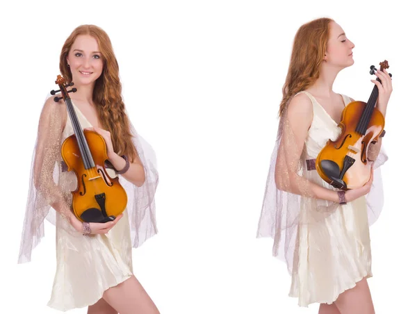 Mujer con violín aislado sobre blanco —  Fotos de Stock